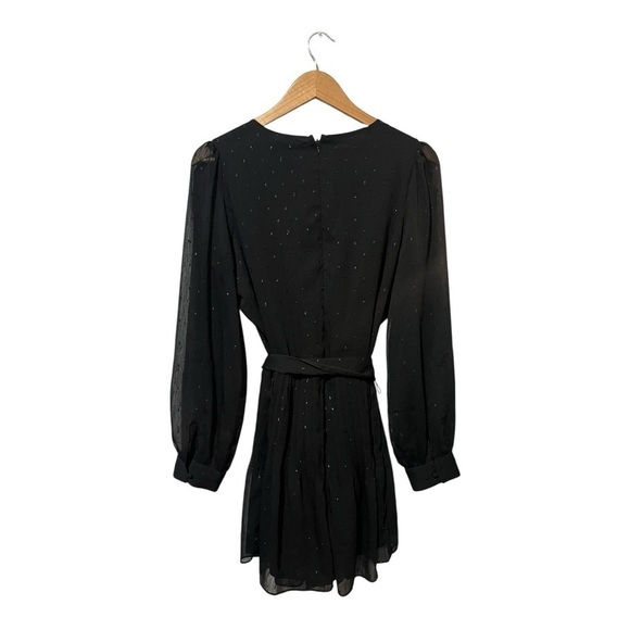 Express Black Swiss Dot Romper Size Medium Belted Faux Wrap Pleated - Picture 2 of 5